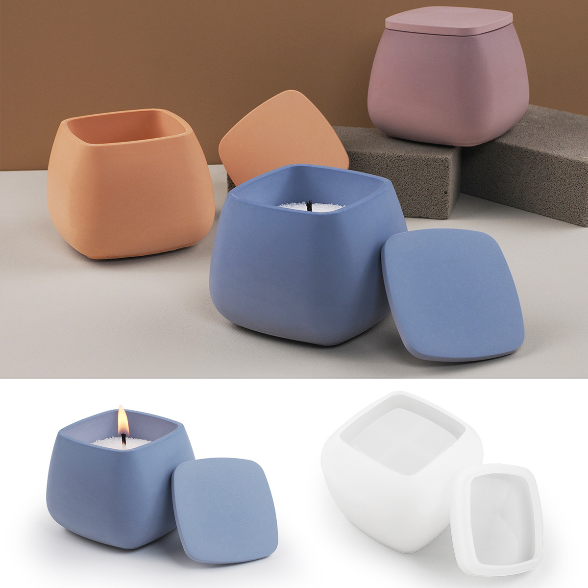 Candle Making Jars With Lids - 사각형 양초 항아리 실리콘 몰드 DIY
