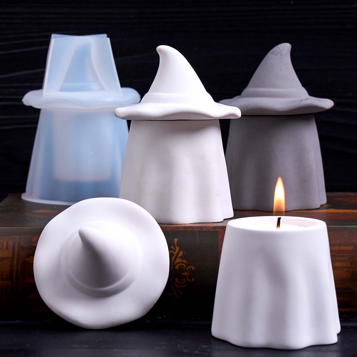 Candle Making Jars With Lids - 유령 마법사 양초 용기 실리콘 몰드